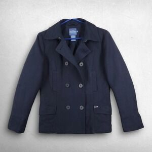 Faconnable Double Breasted Pea Coat Women S Navy Blue French Girl Quiet Luxury